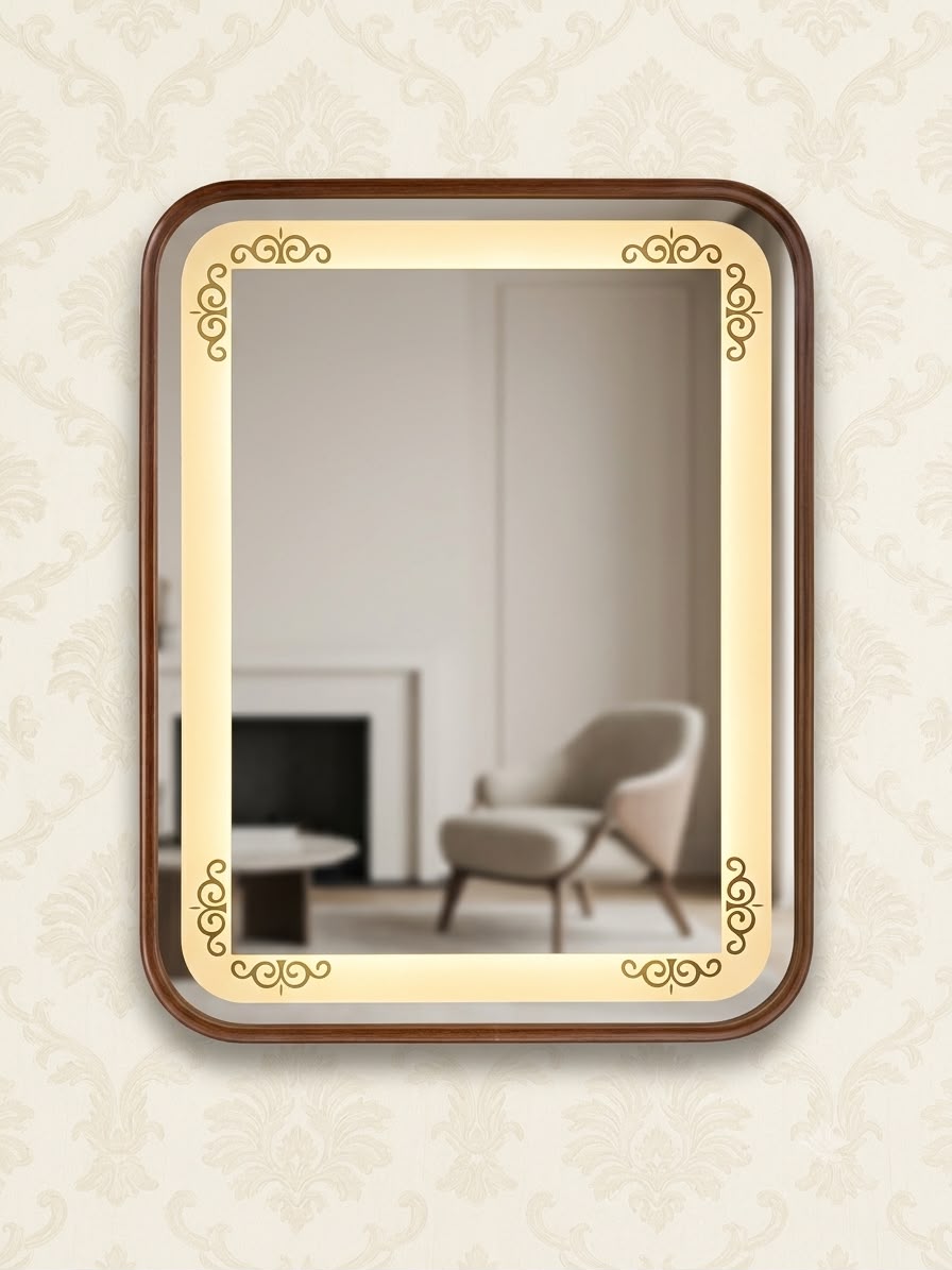 Classic Illuminated Wooden Frame Mirror